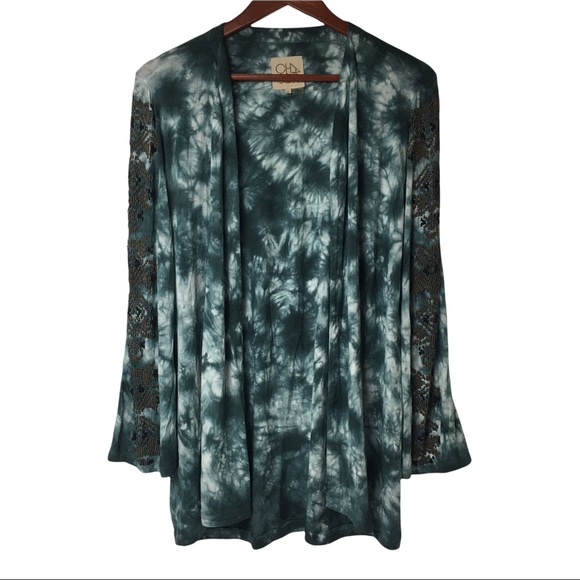 CHASER Tie Dye Kimono Open Cadigan Duster Beaded Sleeves BOHO Small - Picture 3 of 12